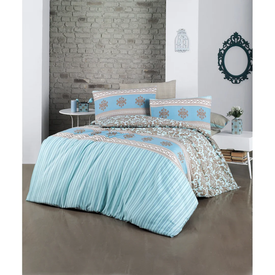 Artin Blue/Brown/White 127 TC Modern & Contemporary Duvet Cover Set