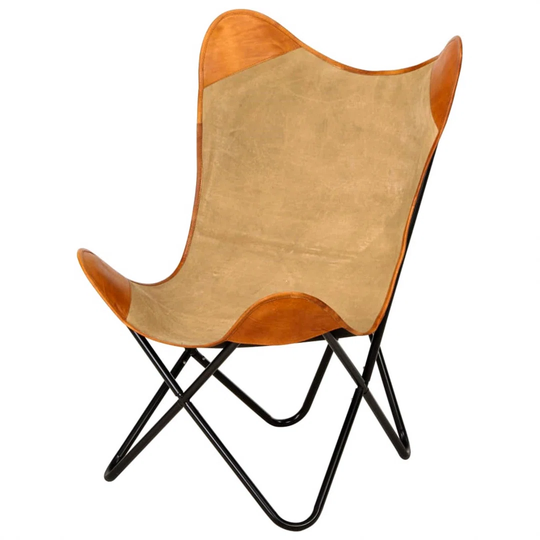 Butterfly Chair Brown Real Leather And Canvas