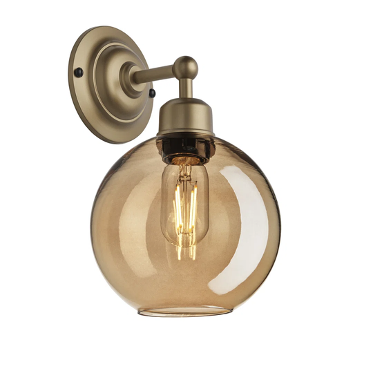 Orlando Tinted Glass Globe Wall Light - 7 Inch - Amber - Holder