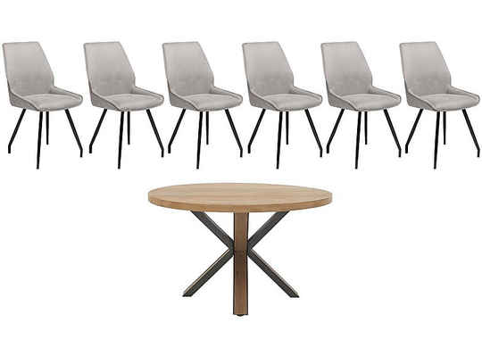 Habufa - Detroit Round Dining Table and 6 Scott Dining Chairs