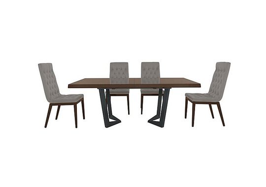 Palazzo 200cm Extending Dining Table in Dark Walnut with 4 Capitonne Buttoned Dining Chairs