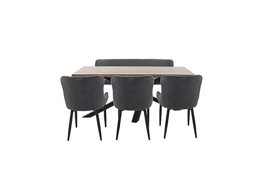 Sapporo Table, 3 Velvet Chairs and Bench Dining Set - Brown