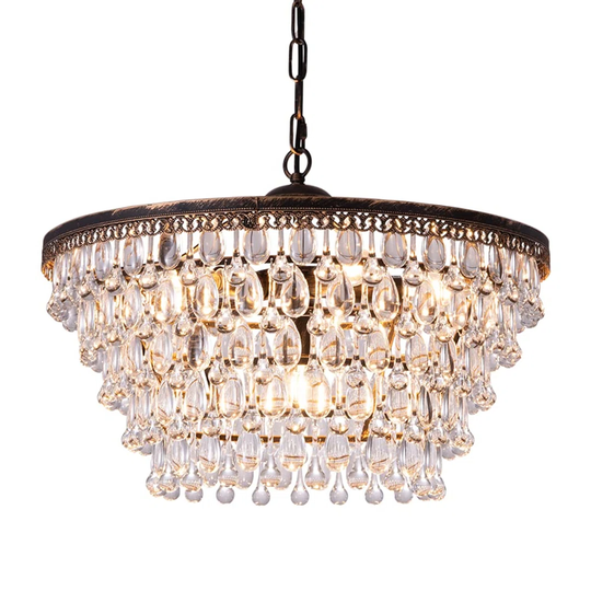 Crystal Chandeliers, Hanging Antique Bronze 6 Lights 5 Tiers K9 Crystal Ceiling Pendant Light, Modern Lighting Fixture For Bedroom, Living Room, Bar,