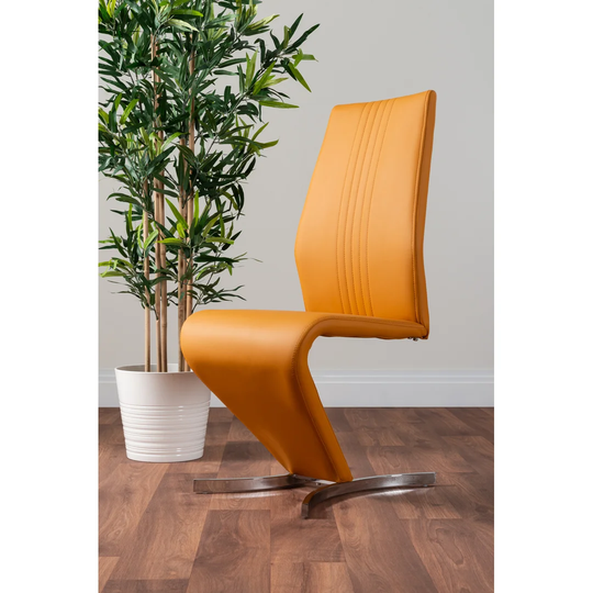 Faux Leather Chrome Legs Dining Chairs Z-Shaped Chrome Feet Modern Design