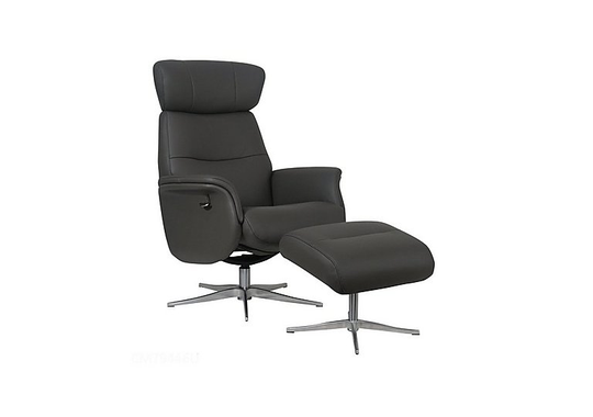 Marseille Leather Swivel Recliner Chair and Footstool - Grey