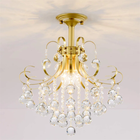 Crystal Chandeliers, Gold Chandeliers Ceiling Lights, Chandeliers Ceiling Light,3-Lights Flush Ceiling Light For Bedroom Living Room Dining Room Offic