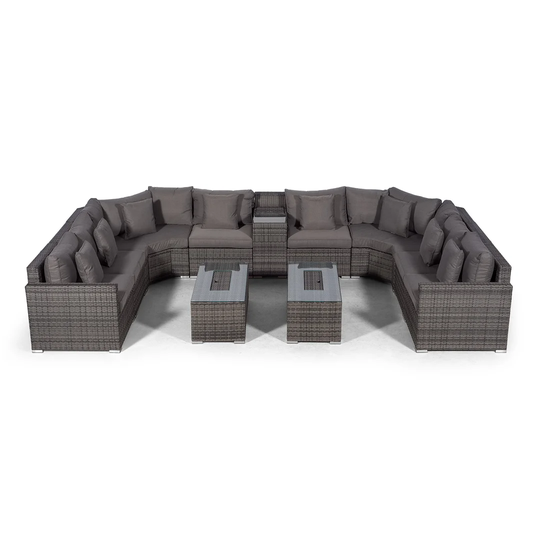 Villasenor Grey Rattan 8 Seat Sofa With 2 X Rectangle Ice Bucket Coffee Table & Drinks Cooler, Outdoor Patio Garden Furniture