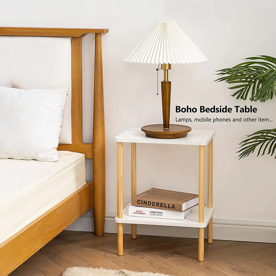 2 Tier Side Table, Narrow End Table With Storage Shelf, Bedside Table Nightstand For Small Spaces, Bedroom, Living Room, Entryway, Farmhouse, No-Tool