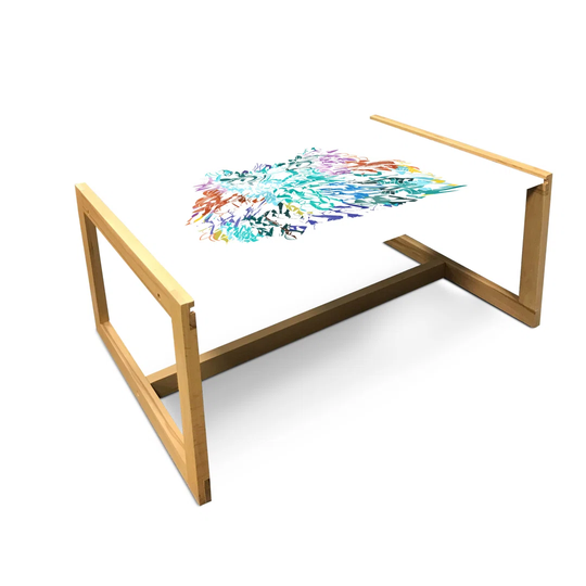 Owl Coffee Table, Owl Fluffy Swollen Colorful Feathers Large Eyes Vision Sage Camouflage Character Image, Acrylic Glass Center Table With Wooden Frame