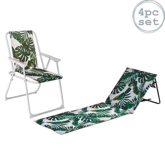 4 Piece Folding Beach Chair Set