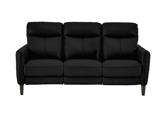 Compact Collection Petit 3 Seater Leather Power Recliner Sofa - Black- World of Leather