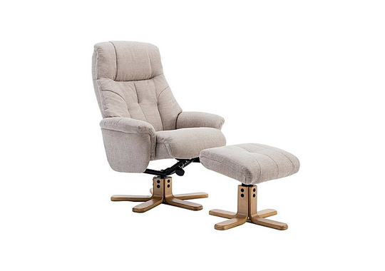 Muscat Fabric Swivel Recliner Chair with Footstool - Beige