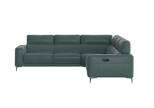 Adama Large Leather Power Recliner Corner Sofa with Telescopic Headrests - Green- World of Leather