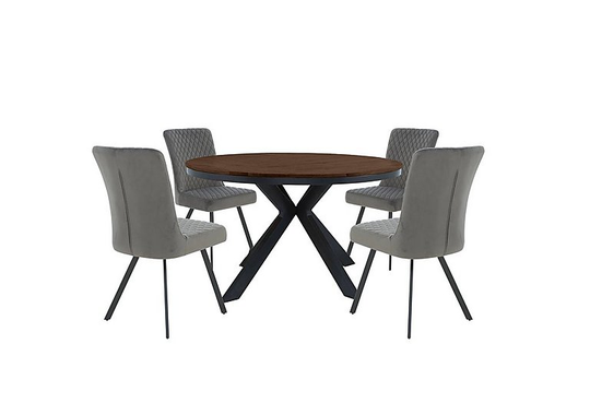 Mars Round Dining Table and 4 Velvet Dining Chairs - Brown