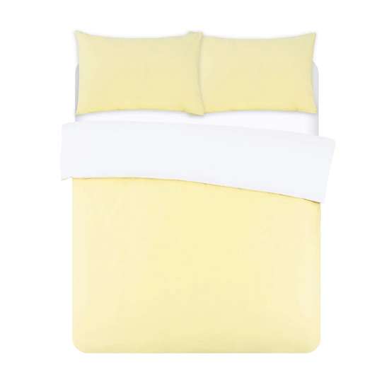NightComfort Solid Yellow White Cotton Rich Duvet Cover Set with Pillowcase