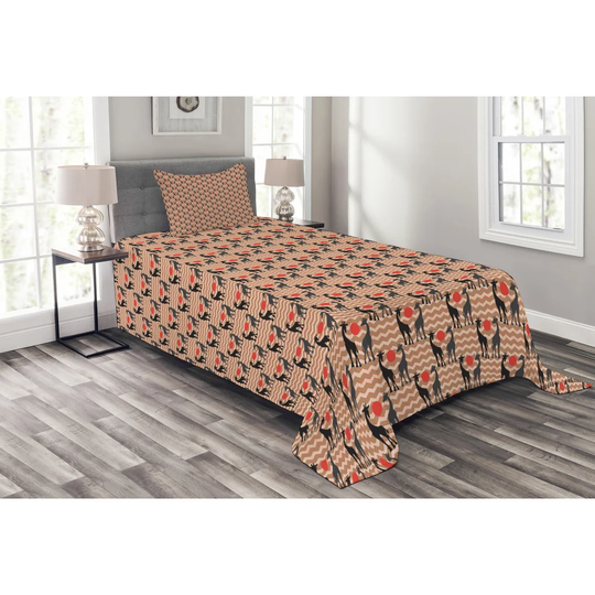 Adelena Black/Tan Bedspread Set with Pillow Sham