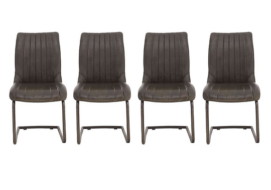 Dee Set of 4 Cantilever Leather Dining Chairs - Grey