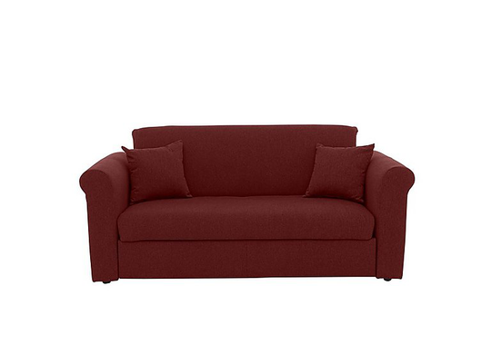 Versatile 2 Seater Fabric Sofa Bed with Scroll Arms - Red