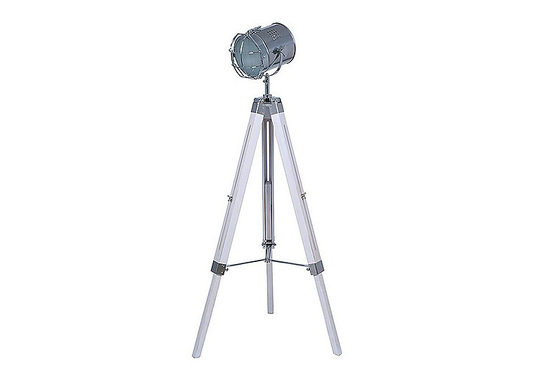 White Wash Wood Tripod Floor Lamp - White