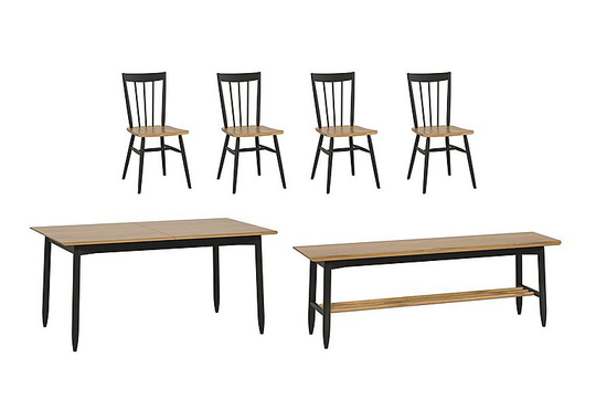 Ercol - Monza Medium Extending Dining Table, 4 Dining Chairs and Dining Bench