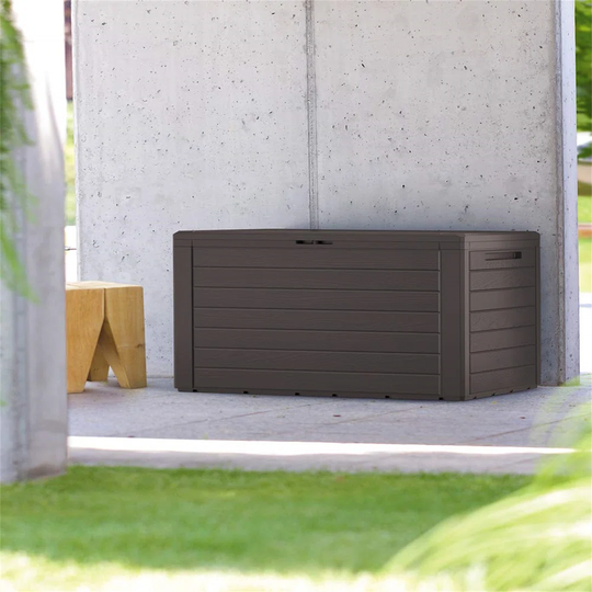 Garden Box Wood Look Top Storage 300Lfurniture Cushion Pillow Pad Container Water-Repellent XXL Lid Foldable Outdoor 120X46x57cm (47X18x22 IN)