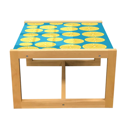 Lemons Coffee Table, Citrus Slices Simplistic Summer Theme Tasty Refreshing Pattern, Acrylic Glass Center Table With Wooden Frame For Offices Dorms Se