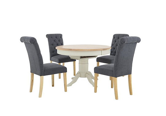 Furnitureland - Angeles Round Extending Dining Table and 4 Button Back Dining Chairs