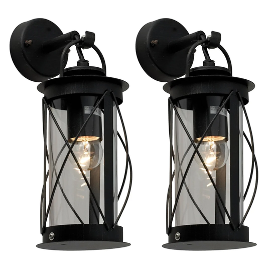 Set Of 2 Neptune - Black Outdoor Wall Lantern Lights