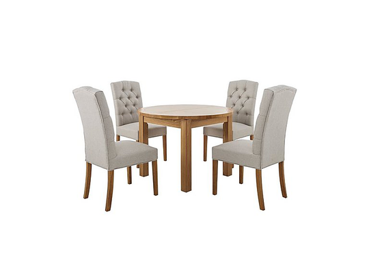 Furnitureland - California Solid Oak Round Extending Table and 4 Button Back Upholstered Chairs