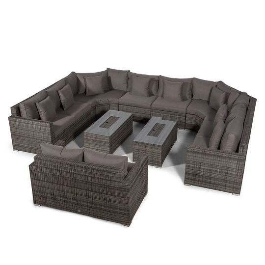 Villasenor Grey Rattan 8 Seat Sofa With 2 X Rectangle Ice Bucket Coffee Table & 2 Seat Sofa, Outdoor Patio Garden Furniture