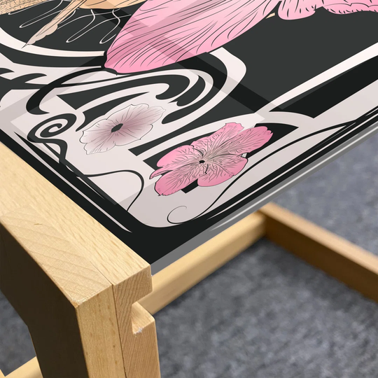 Dragonfly Coffee Table, Petunia Flower In Pinkish And Pastel Colors Art Nouveau Ornament Corners, Acrylic Glass Center Table With Wooden Frame For Off