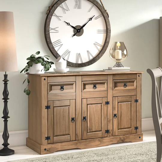 Alexandrea 134 Cm Wide 3 Drawer Pine Solid Wood Sideboard