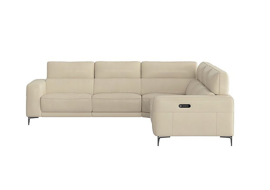 Adama Large Leather Power Recliner Corner Sofa with Telescopic Headrests - Beige- World of Leather