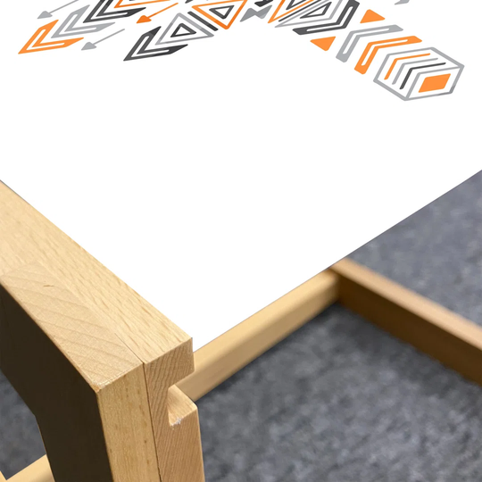 Ethnic Coffee Table, Abstract Formed Triangles Stripes And Motifs Tribal Design, Acrylic Glass Center Table With Wooden Frame For Offices Dorms Dimgra
