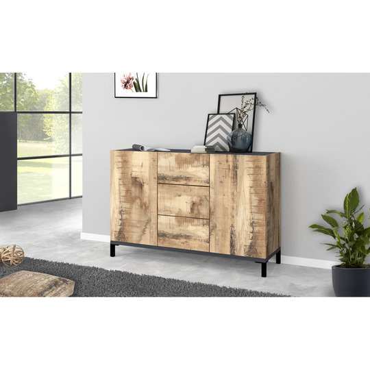SUNRISE Sideboard 2Doors+3Drawers Glossy White/Slate