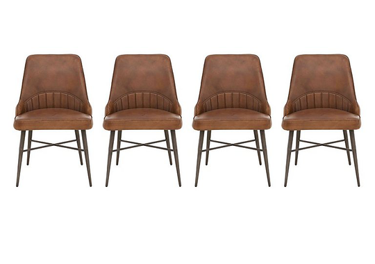 Val Set of 4 Leather Dining Chairs - Brown