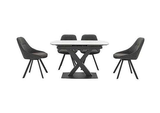 Arctic Extending Dining Table with White Top and 4 Swivel Chairs