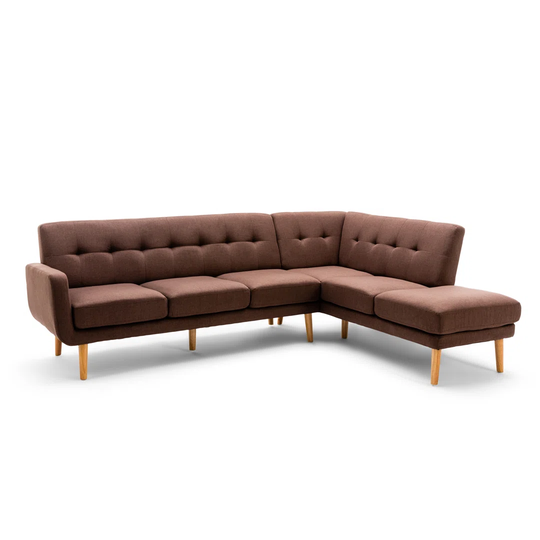 Scandi Style Right Hand Facing Linen Blend Fabric Chaise Corner Sofa - Beige
