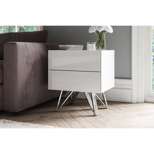Glass Top Cross Legs 2 - Drawer End Table Built-In Outlets