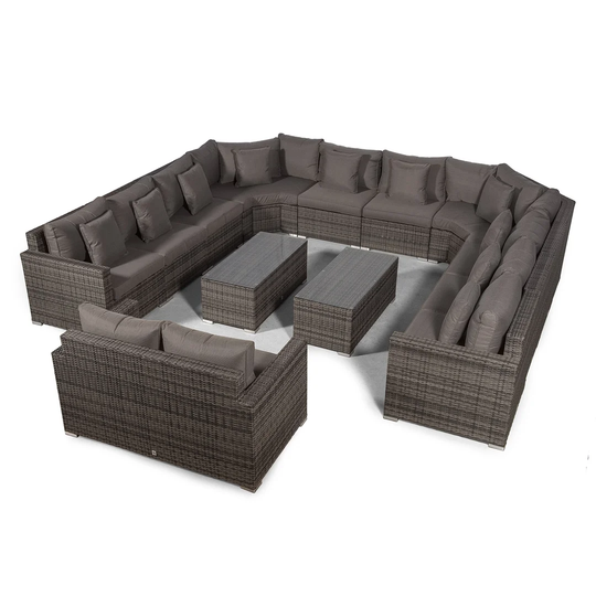 Villasenor Grey Rattan 10 Seat Sofa With 2 X Rectangle Coffee Table & 2 Seat Sofa, Outdoor Patio Garden Furniture