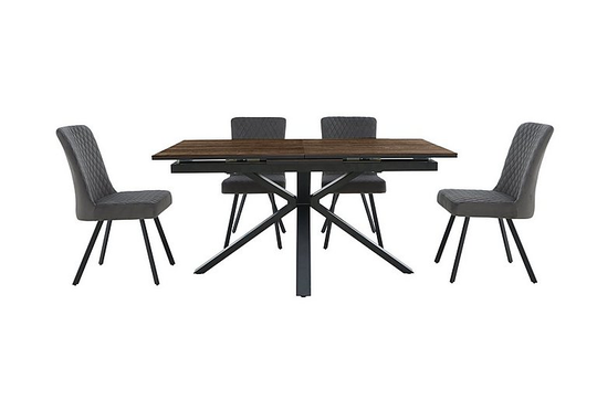 Mars Pop-Up Extending Dining Table and 4 Velvet Dining Chairs - Brown