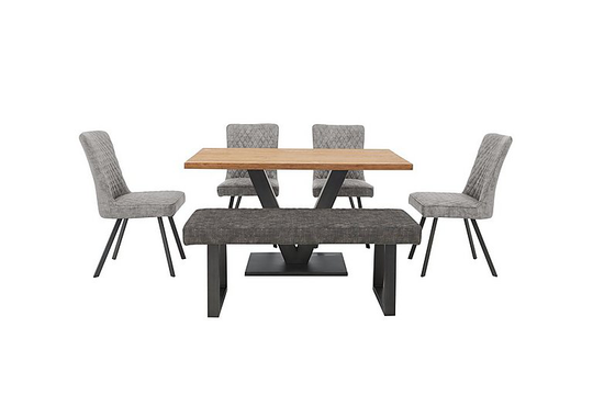 Compact Earth Dining Table, 4 Dining Chairs and Low Dining Bench