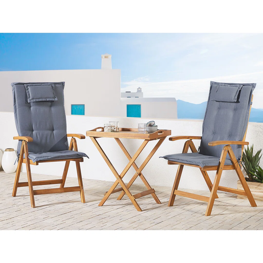 Set Of 2 Acacia Wood Garden Folding Chairs With Blue Cushions Saguenay