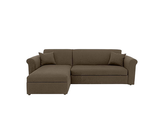 Versatile 2 Seater Fabric Chaise Sofa Bed with Storage with Scroll Arms - Mink