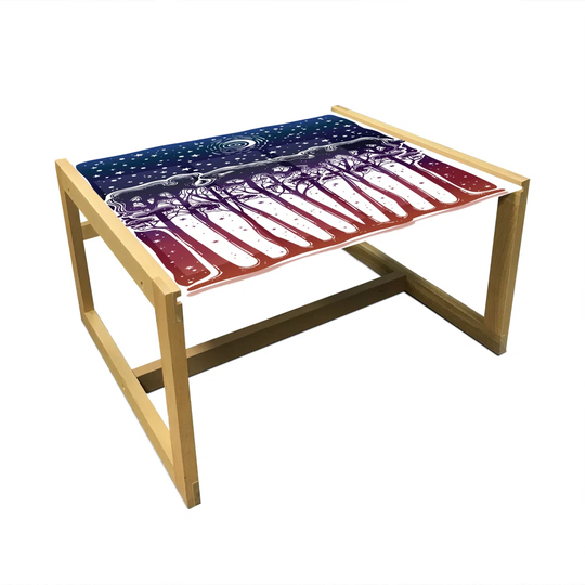 Night Coffee Table, Forest Trees Moon Starry Sky Mystic Woodland Wanderlust Adventure Time, Acrylic Glass Center Table With Wooden Frame For Offices D