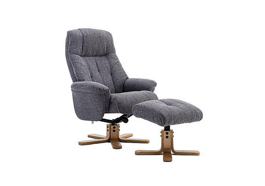 Muscat Fabric Swivel Recliner Chair with Footstool - Grey