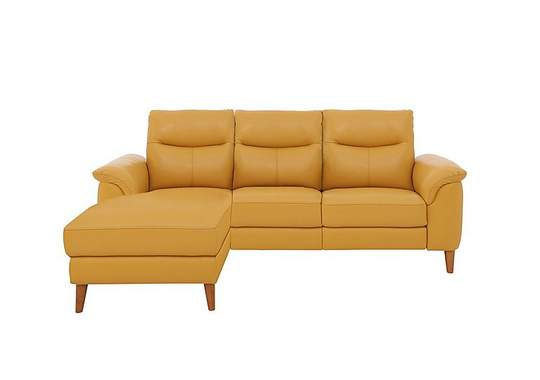 Morgan 3 Seater Leather Sofa with Chaise End - Yellow