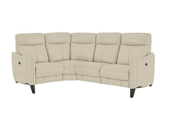 Compact Collection Petit Leather Power Recliner Corner Sofa - Beige- World of Leather