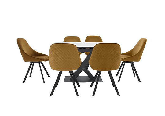 Arctic Extending Dining Table with White Top and 6 Swivel Chairs - Yellow