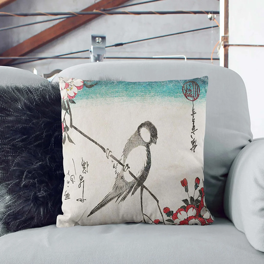 Bird & Cherry Blossom Cushion with Filling Pillow